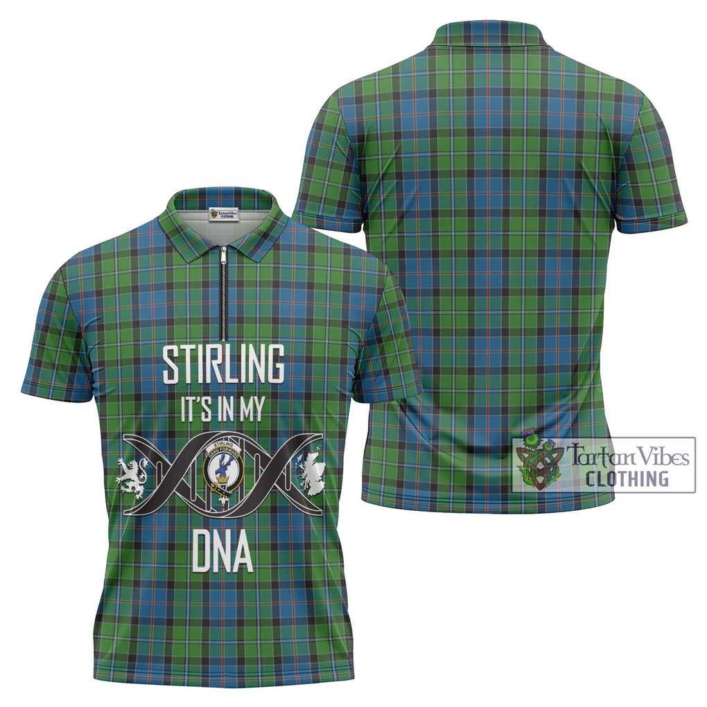 Stirling Tartan Zipper Polo Shirt with Family Crest DNA In Me Style Unisex - Tartanvibesclothing Shop
