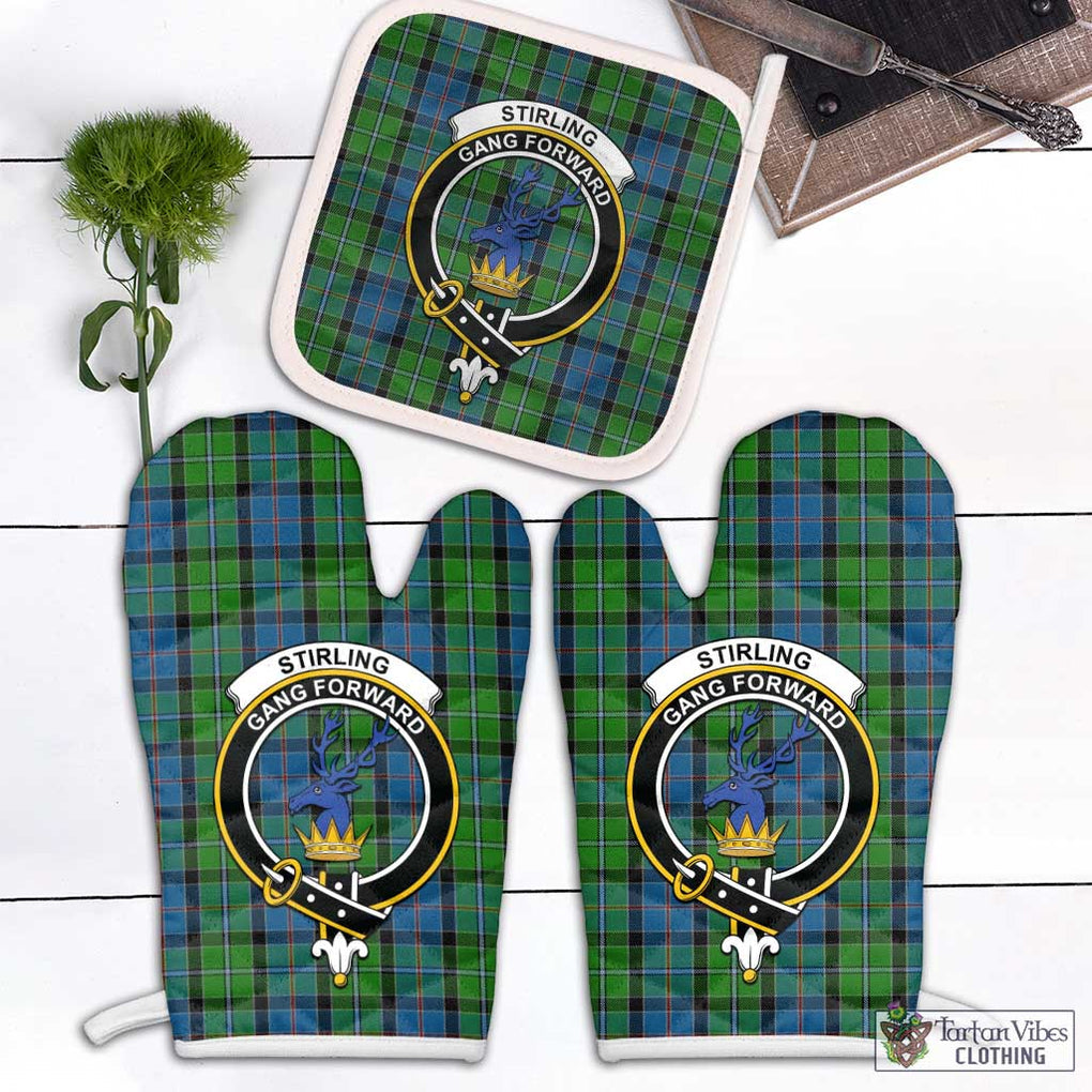 Stirling Tartan Combo Oven Mitt & Pot-Holder with Family Crest Combo 1 Oven Mitt & 1 Pot-Holder White - Tartan Vibes Clothing