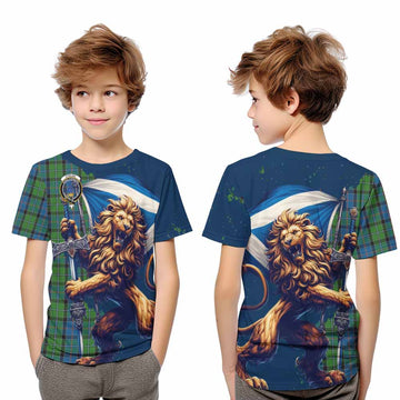 Tartan Vibes Clothing Stirling Tartan Family Crest Kid T-Shirt with Scottish Majestic Lion