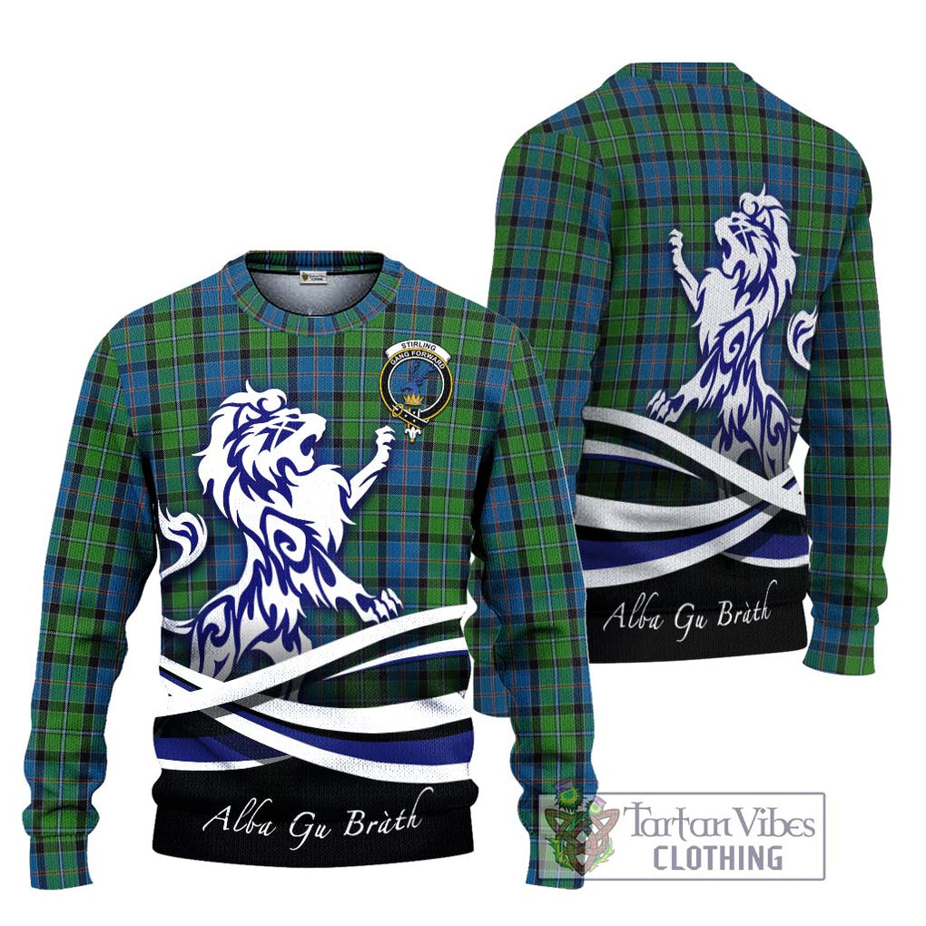 Stirling Tartan Knitted Sweater with Alba Gu Brath Regal Lion Emblem Unisex - Tartanvibesclothing Shop