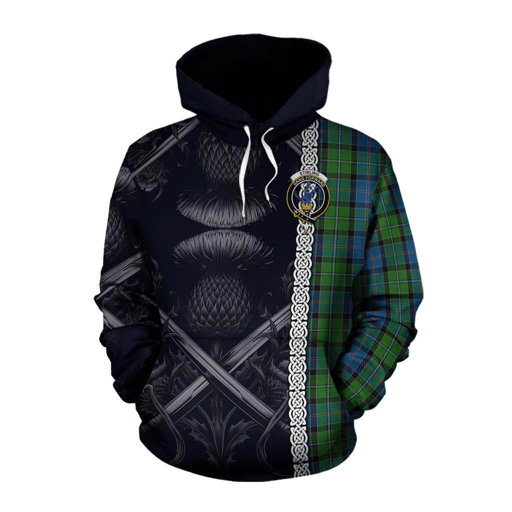Tartan Vibes Clothing Stirling Tartan Cotton Hoodie with Family Crest Cross Sword Thistle Celtic Vibes