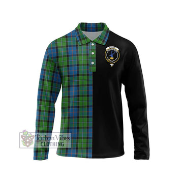 Stirling Tartan Long Sleeve Polo Shirt with Family Crest and Half Of Me Style Unisex - Tartanvibesclothing Shop