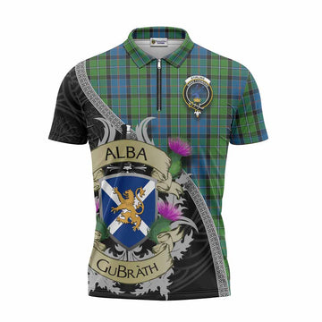Tartan Vibes Clothing Stirling Tartan Family Crest Zipper Polo Shirt Lion Rampant Royal Thistle Shield Celtic Inspired