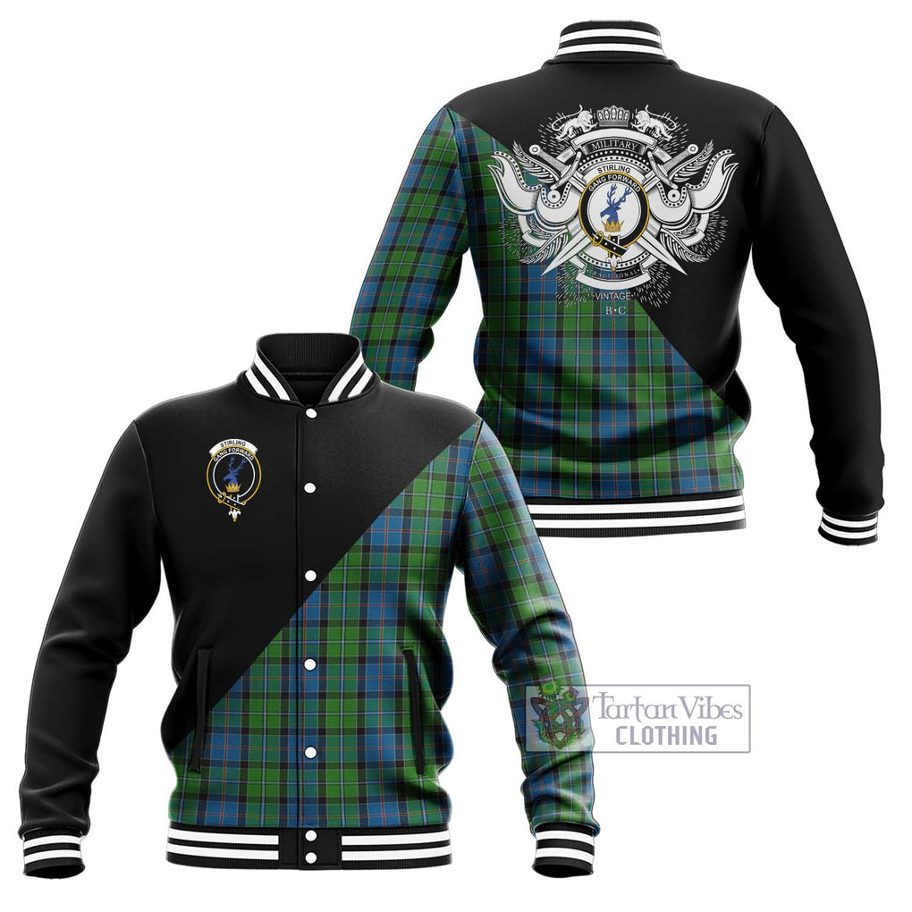 Stirling Tartan Baseball Jacket with Family Crest and Military Logo Style Unisex - Tartanvibesclothing Shop