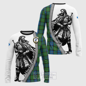 Tartan Vibes Clothing Stirling Tartan Clan Crest Long Sleeve T-Shirt with Highlander Warrior Celtic Style