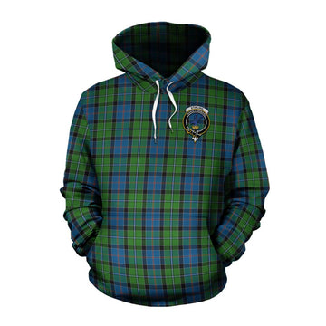 Tartan Vibes Clothing Stirling Tartan Cotton Hoodie with Family Crest and Bearded Skull Holding Bottles of Whiskey