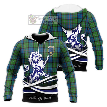 Stirling Tartan Knitted Hoodie with Alba Gu Brath Regal Lion Emblem Unisex Knitted Pullover Hoodie - Tartanvibesclothing Shop