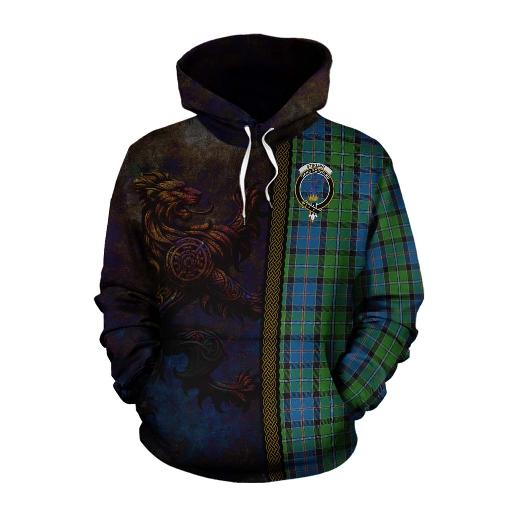 Tartan Vibes Clothing Stirling Tartan Family Crest Cotton Hoodie Alba Gu Brath Be Brave Lion Ancient Style