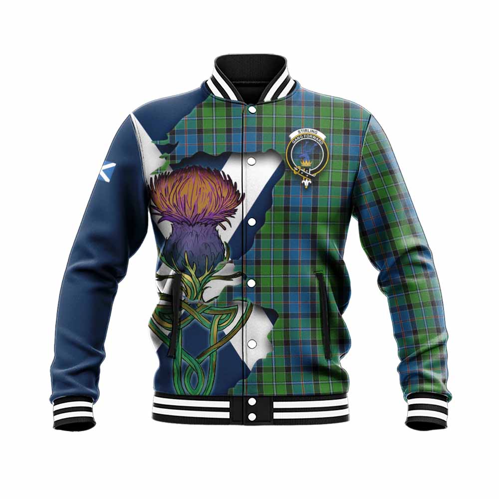 Tartan Vibes Clothing Stirling Tartan Family Crest Baseball Jacket Scottish Thistle Celtic Inspired