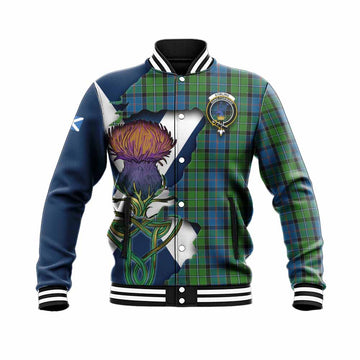 Tartan Vibes Clothing Stirling Tartan Family Crest Baseball Jacket Scottish Thistle Celtic Inspired