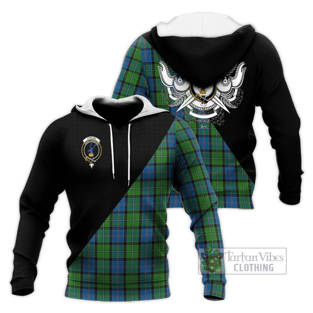 Stirling Tartan Knitted Hoodie with Family Crest and Military Logo Style Unisex Knitted Pullover Hoodie - Tartanvibesclothing Shop