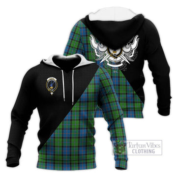 Stirling Tartan Knitted Hoodie with Family Crest and Military Logo Style Unisex Knitted Pullover Hoodie - Tartanvibesclothing Shop