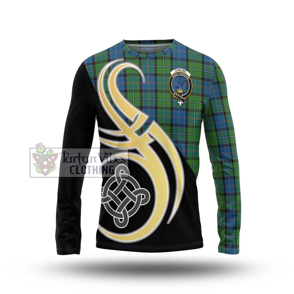 Stirling Tartan Long Sleeve T-Shirt with Family Crest and Celtic Symbol Style Unisex - Tartan Vibes Clothing