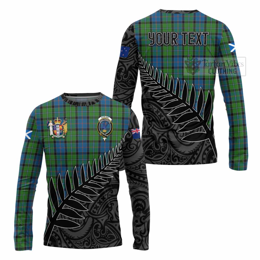 Tartan Vibes Clothing Stirling Crest Tartan Long Sleeve T-Shirt with New Zealand Silver Fern Half Style
