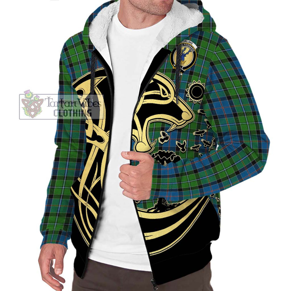 Stirling Tartan Sherpa Hoodie with Family Crest Celtic Wolf Style Unisex S - Tartan Vibes Clothing