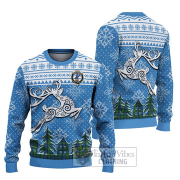 Tartan Vibes Clothing Stirling Clan Christmas Ugly Sweater with Tartan and Celtic Raindeer Style