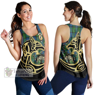 Stirling Tartan Women's Racerback Tanks with Family Crest Celtic Wolf Style 4XL - Tartan Vibes Clothing