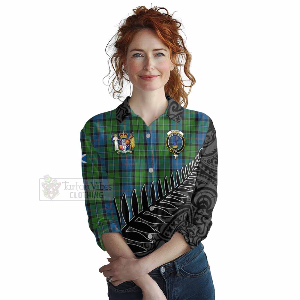 Tartan Vibes Clothing Stirling Crest Tartan Women's Casual Shirt with New Zealand Silver Fern Half Style