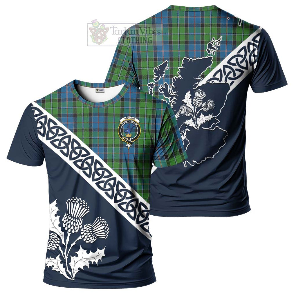 Stirling Tartan T-Shirt Featuring Thistle and Scotland Map