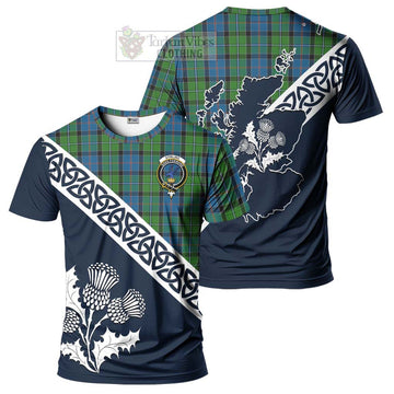Stirling Tartan T-Shirt Featuring Thistle and Scotland Map