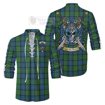 Tartan Vibes Clothing Stirling Tartan Ghillie Kilt Shirt with Family Crest Celtic Skull Style