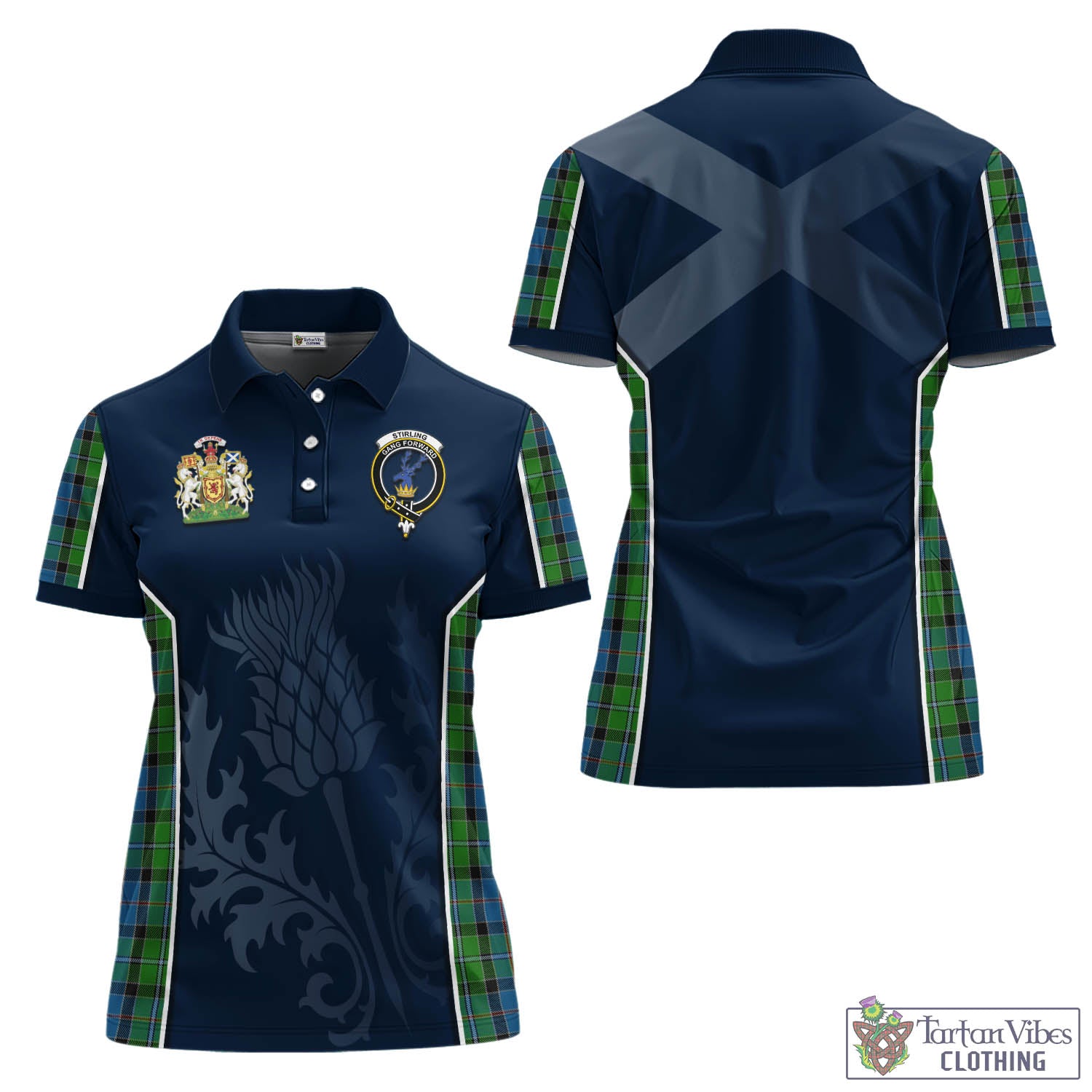 Tartan Vibes Clothing Stirling Tartan Women's Polo Shirt with Family Crest and Scottish Thistle Vibes Sport Style