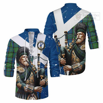 Tartan Vibes Clothing Stirling Tartan Ghillie Kilt Shirt with Family Crest Scottish Bagpiper Vibes