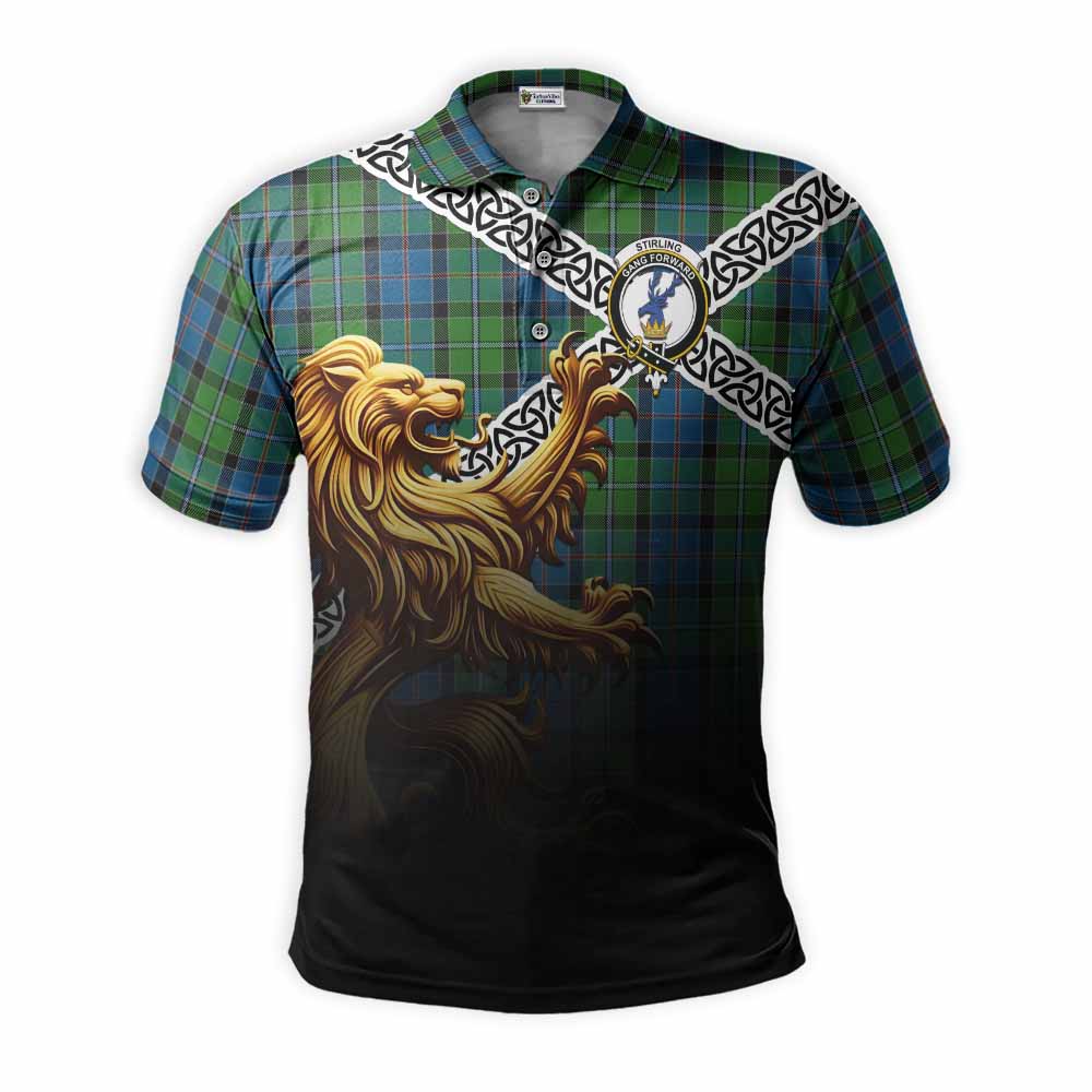 Tartan Vibes Clothing Stirling Crest Tartan Polo Shirt with Golden Lion Emblem Celtic Style