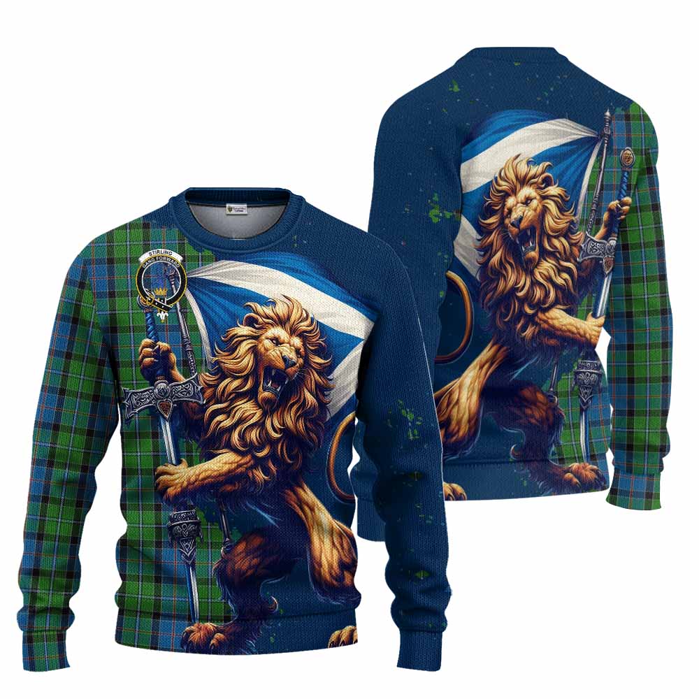 Tartan Vibes Clothing Stirling Tartan Family Crest Knitted Sweater with Scottish Majestic Lion