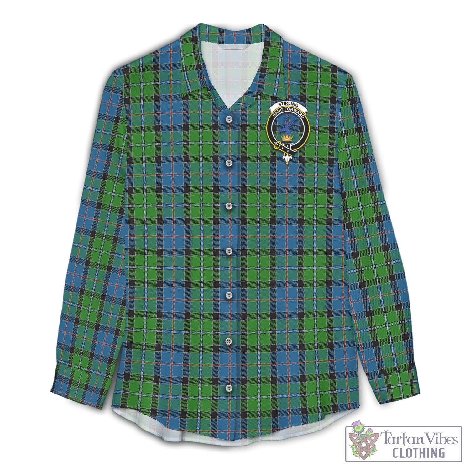 Tartan Vibes Clothing Stirling Tartan Womens Casual Shirt with Family Crest