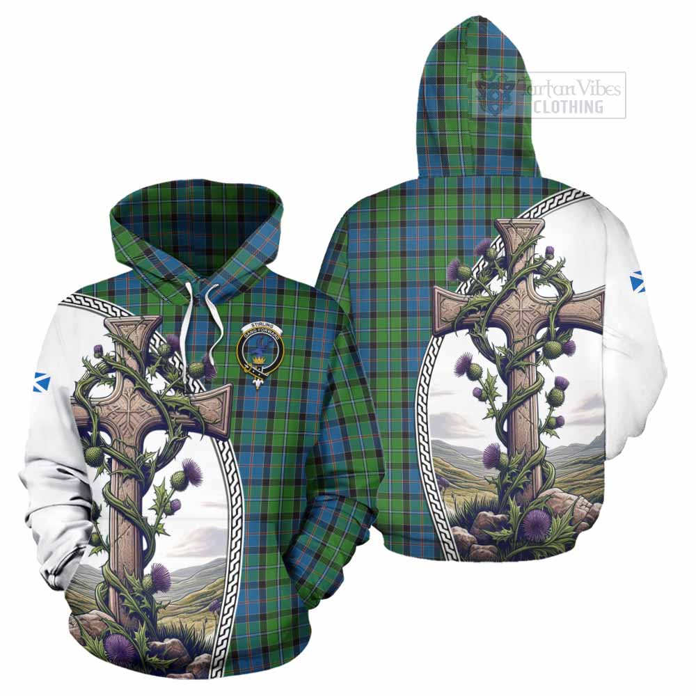 Tartan Vibes Clothing Stirling Tartan Hoodie with Family Crest and St. Andrew's Cross Accented by Thistle Vines