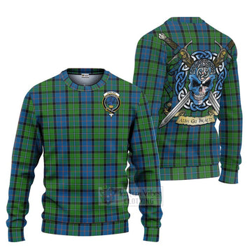 Tartan Vibes Clothing Stirling Tartan Knitted Sweater with Family Crest Celtic Skull Style