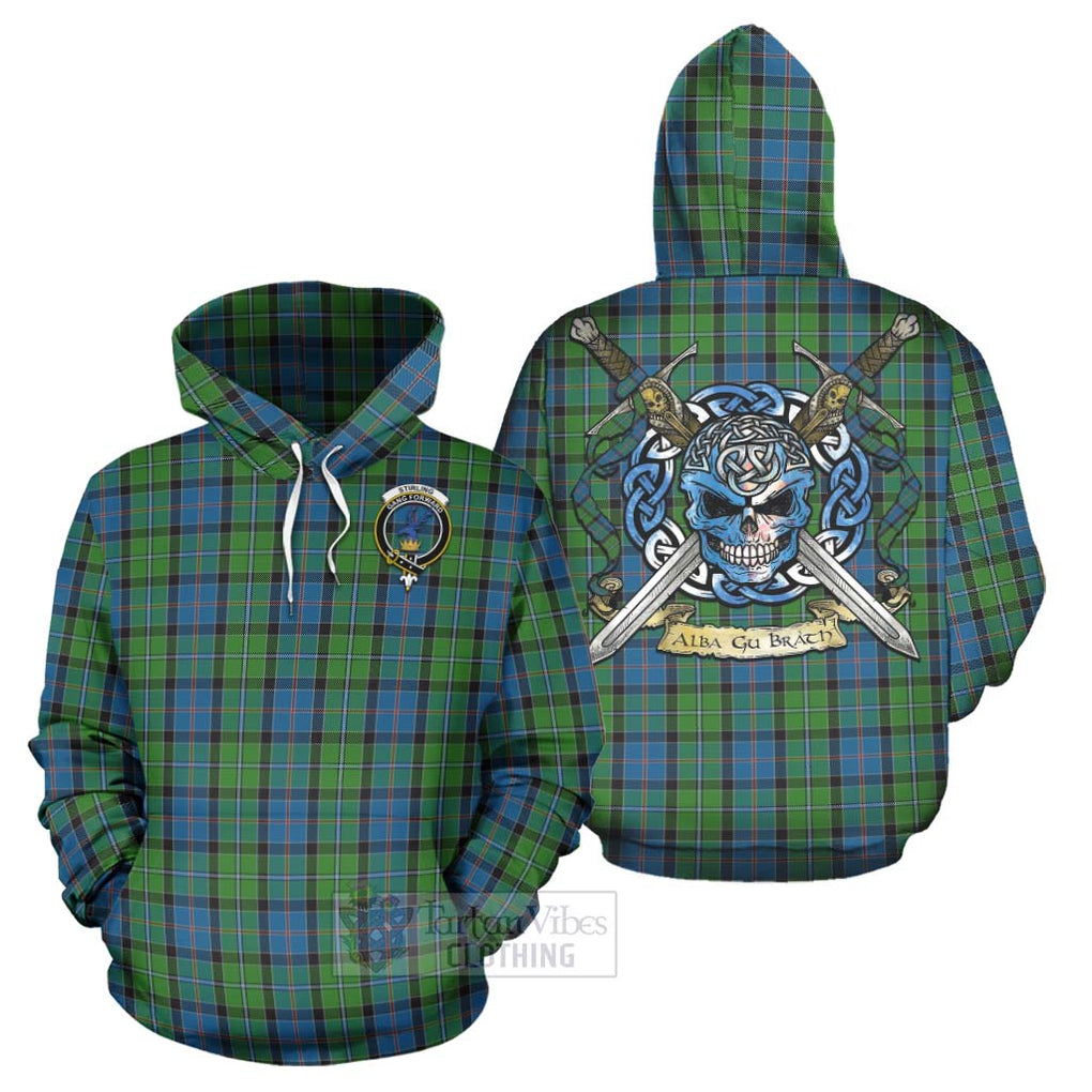 Tartan Vibes Clothing Stirling Tartan Hoodie with Family Crest Celtic Skull Style
