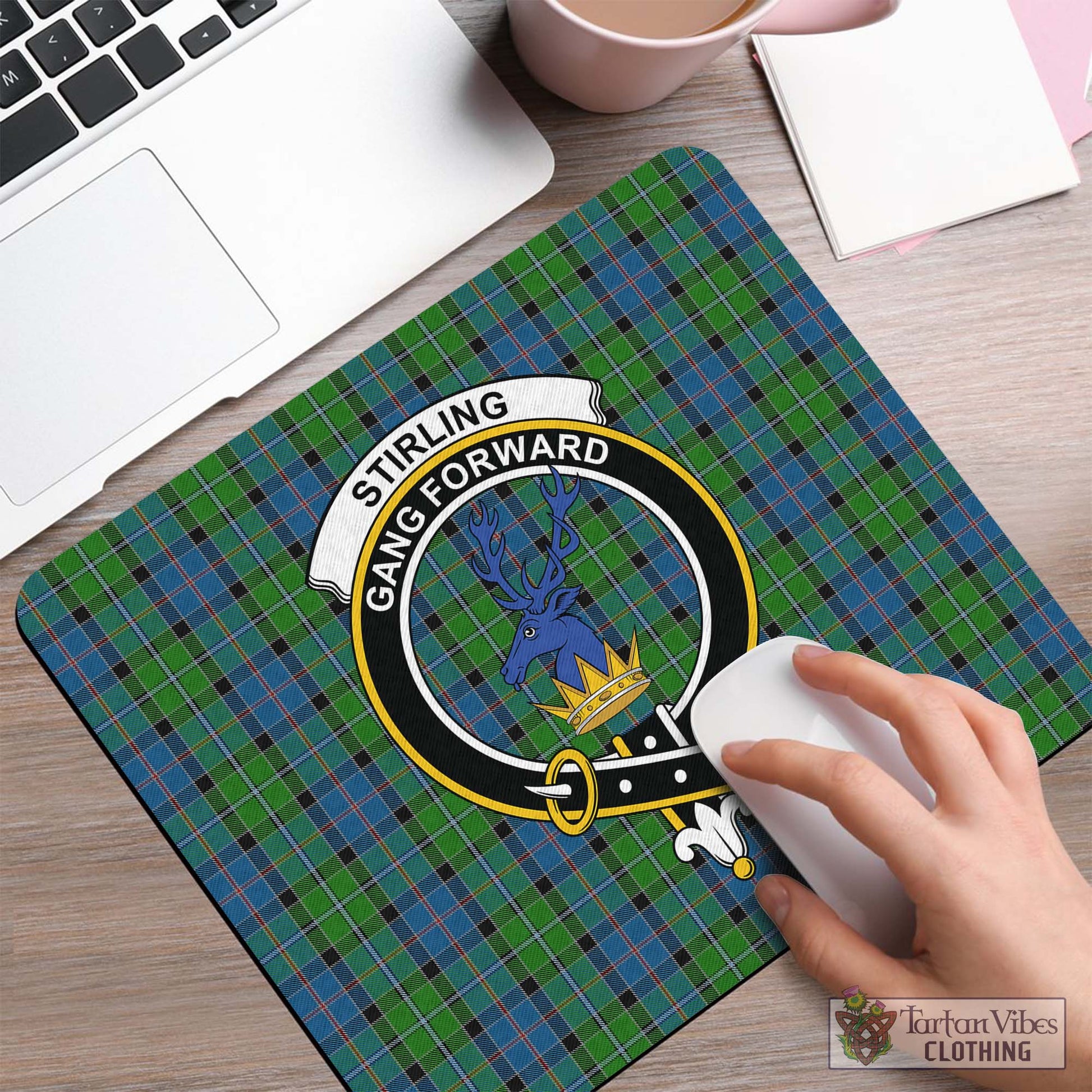 Tartan Vibes Clothing Stirling Tartan Mouse Pad with Family Crest