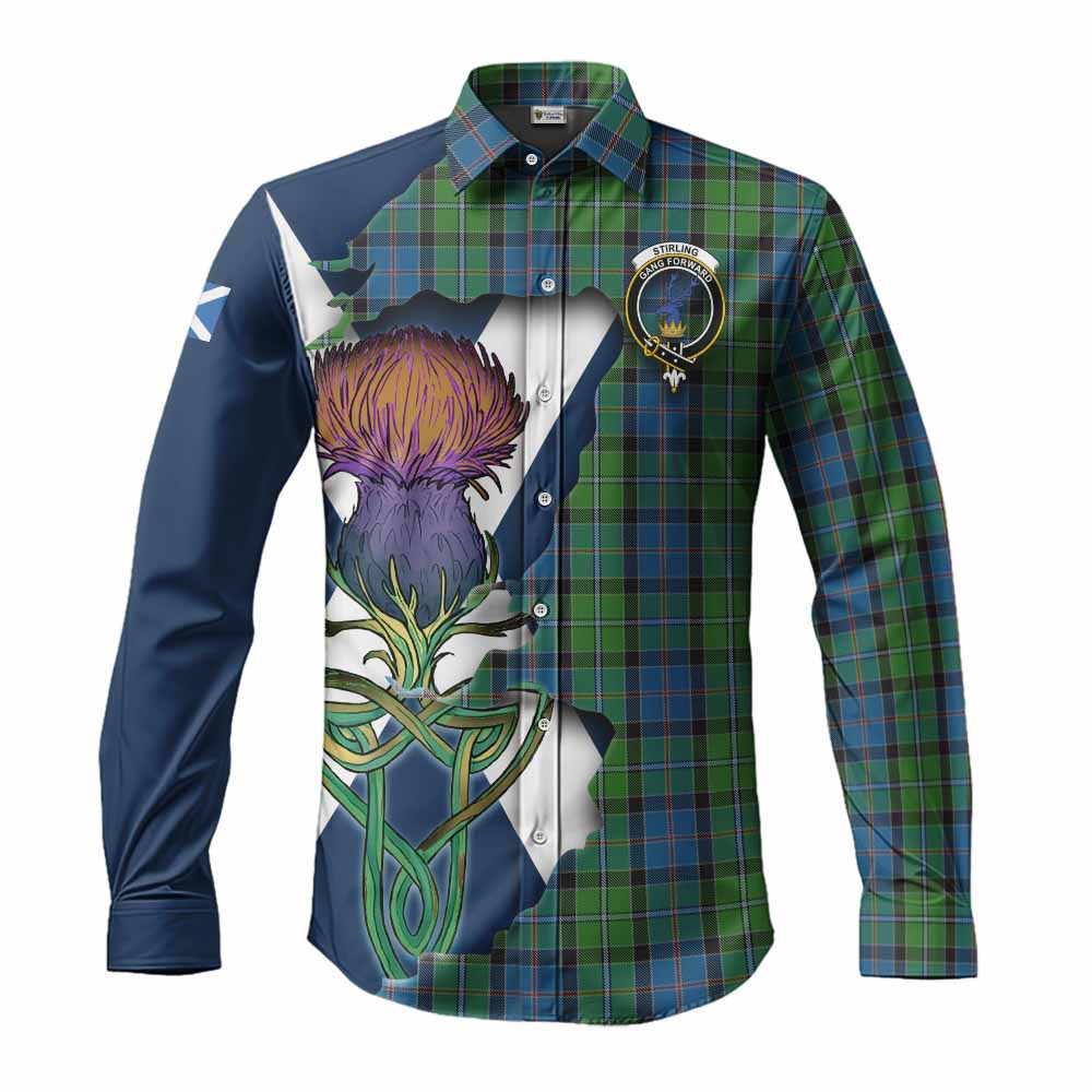 Tartan Vibes Clothing Stirling Tartan Family Crest Long Sleeve Button Shirt Scottish Thistle Celtic Inspired