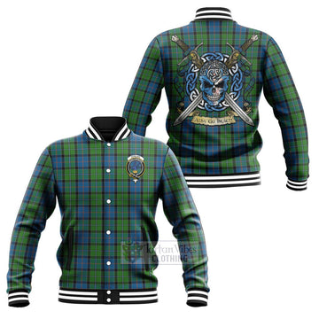 Tartan Vibes Clothing Stirling Tartan Baseball Jacket with Family Crest Celtic Skull Style