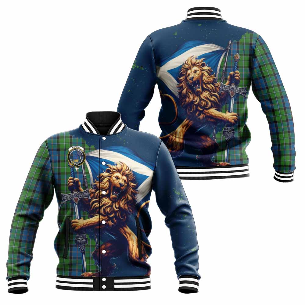 Tartan Vibes Clothing Stirling Tartan Family Crest Baseball Jacket with Scottish Majestic Lion