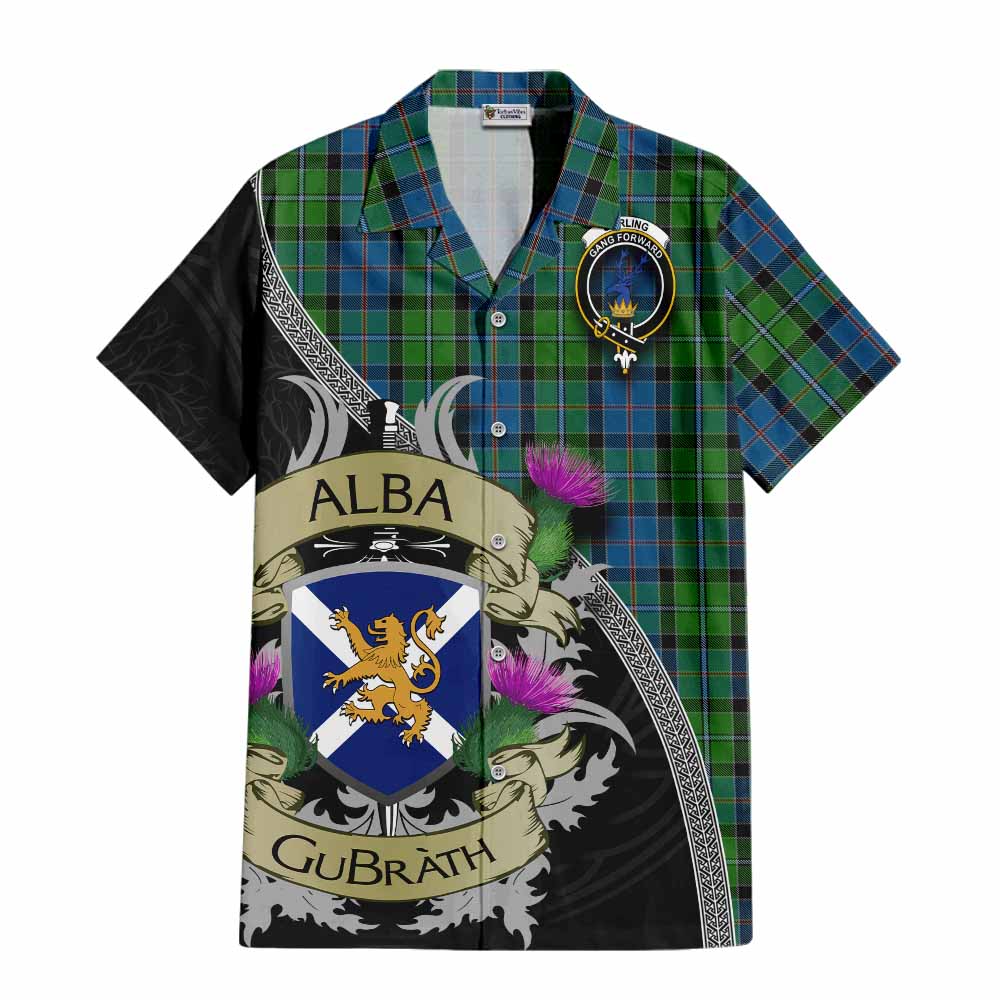 Tartan Vibes Clothing Stirling Tartan Family Crest Short Sleeve Button Shirt Lion Rampant Royal Thistle Shield Celtic Inspired