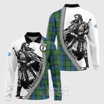 Tartan Vibes Clothing Stirling Tartan Clan Crest Long Sleeve Polo Shirt with Highlander Warrior Celtic Style