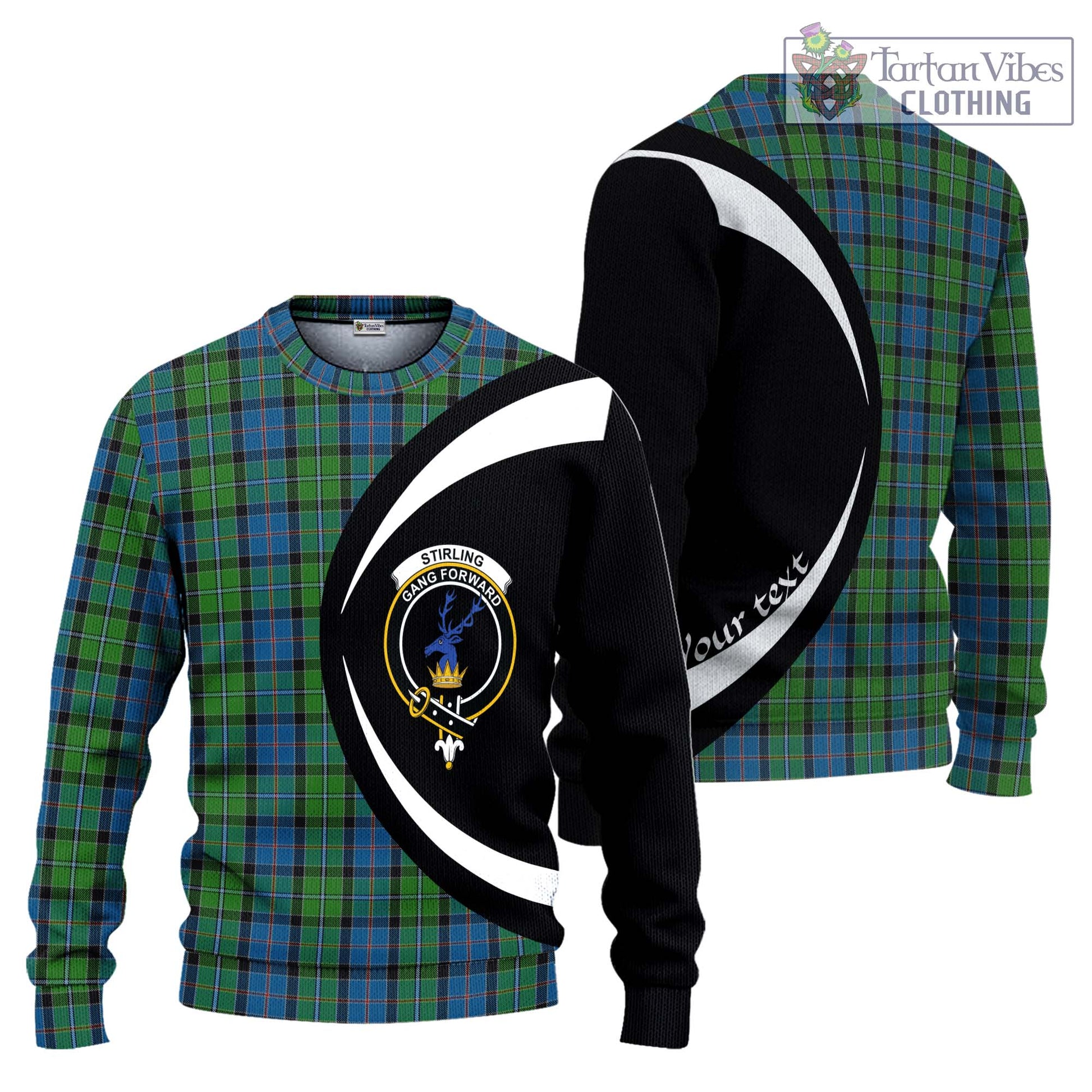 Stirling Tartan Knitted Sweater with Family Crest Circle Style Unisex - Tartan Vibes Clothing