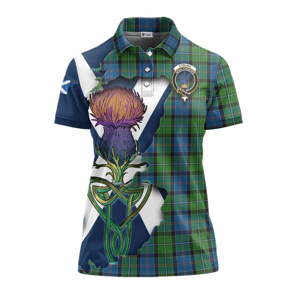 Tartan Vibes Clothing Stirling Tartan Family Crest Women's Polo Shirt Scottish Thistle Celtic Inspired