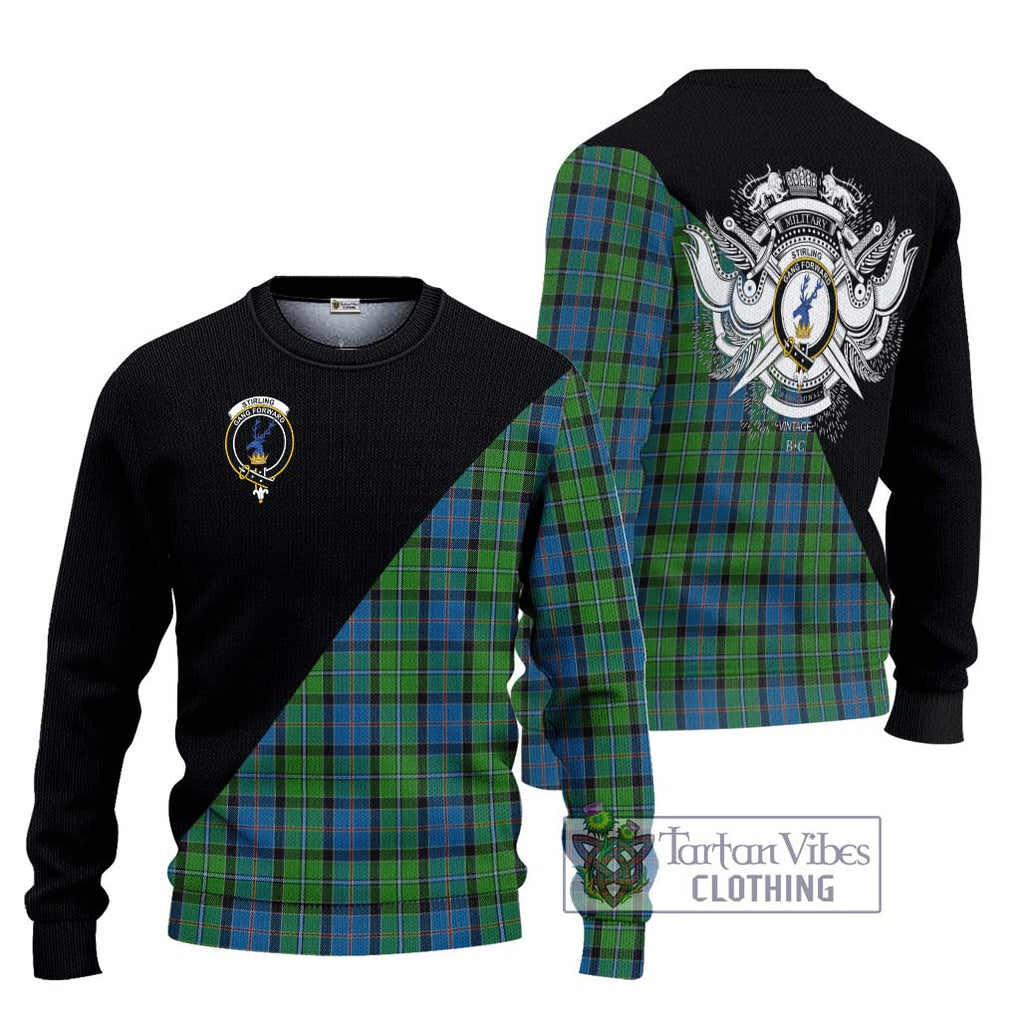 Stirling Tartan Knitted Sweater with Family Crest and Military Logo Style Unisex - Tartanvibesclothing Shop
