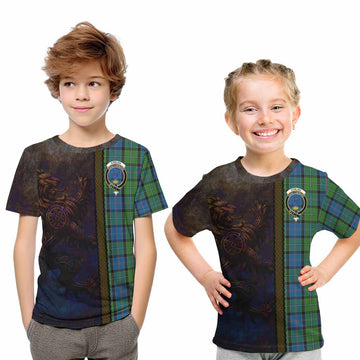 Tartan Vibes Clothing Stirling Tartan Family Crest Kid T-Shirt Alba Gu Brath Be Brave Lion Ancient Style