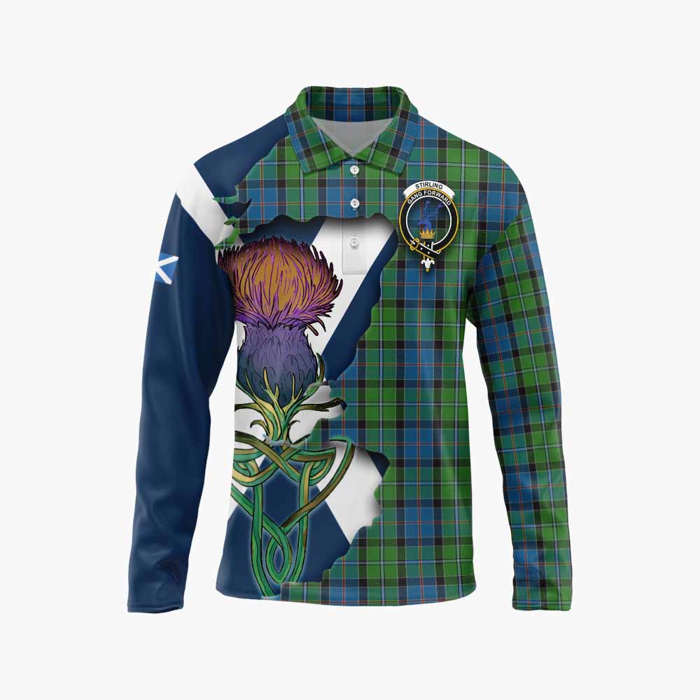 Tartan Vibes Clothing Stirling Tartan Family Crest Long Sleeve Polo Shirt Scottish Thistle Celtic Inspired