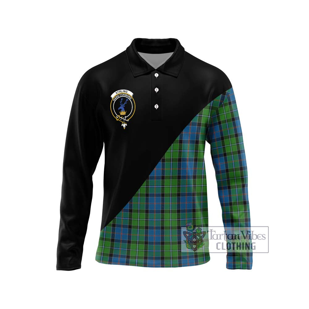 Stirling Tartan Long Sleeve Polo Shirt with Family Crest and Military Logo Style Unisex - Tartanvibesclothing Shop