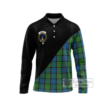 Stirling Tartan Long Sleeve Polo Shirt with Family Crest and Military Logo Style Unisex - Tartanvibesclothing Shop