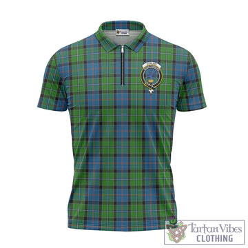 Stirling Tartan Zipper Polo Shirt with Family Crest