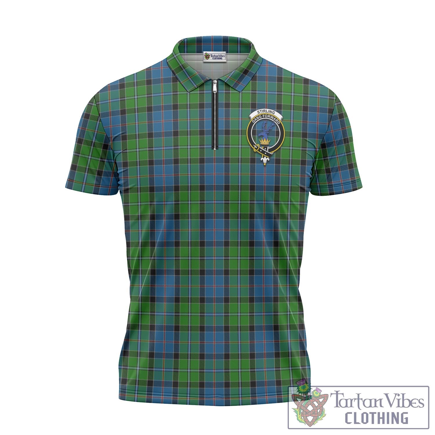 Tartan Vibes Clothing Stirling Tartan Zipper Polo Shirt with Family Crest