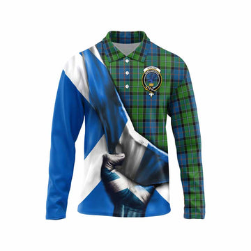 Tartan Vibes Clothing Stirling Tartan Long Sleeve Polo Shirt with Family Crest Scotland Patriotic Style