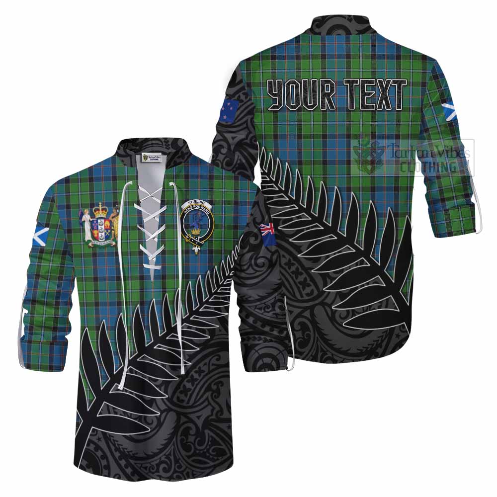 Tartan Vibes Clothing Stirling Crest Tartan Ghillie Kilt Shirt with New Zealand Silver Fern Half Style